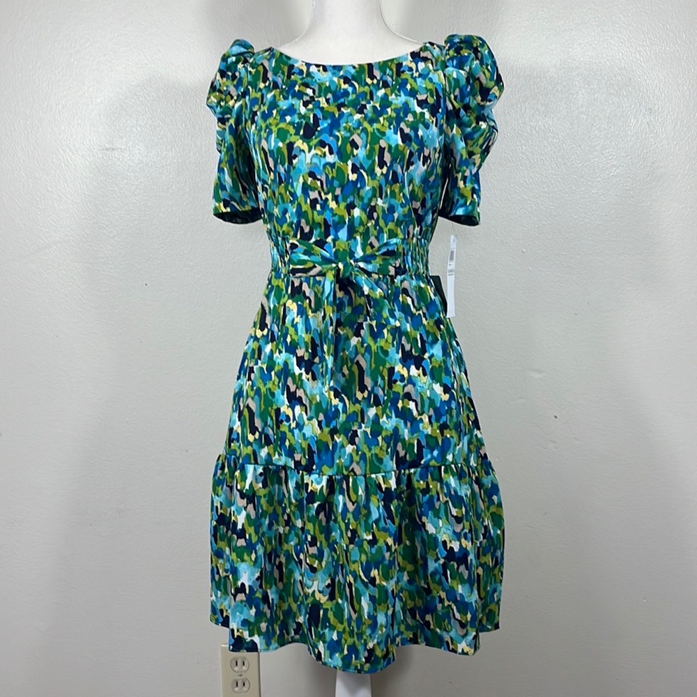 London Times / Women Dress Mini Green Black Multicolor Size 0 NW Sleeves Zipper